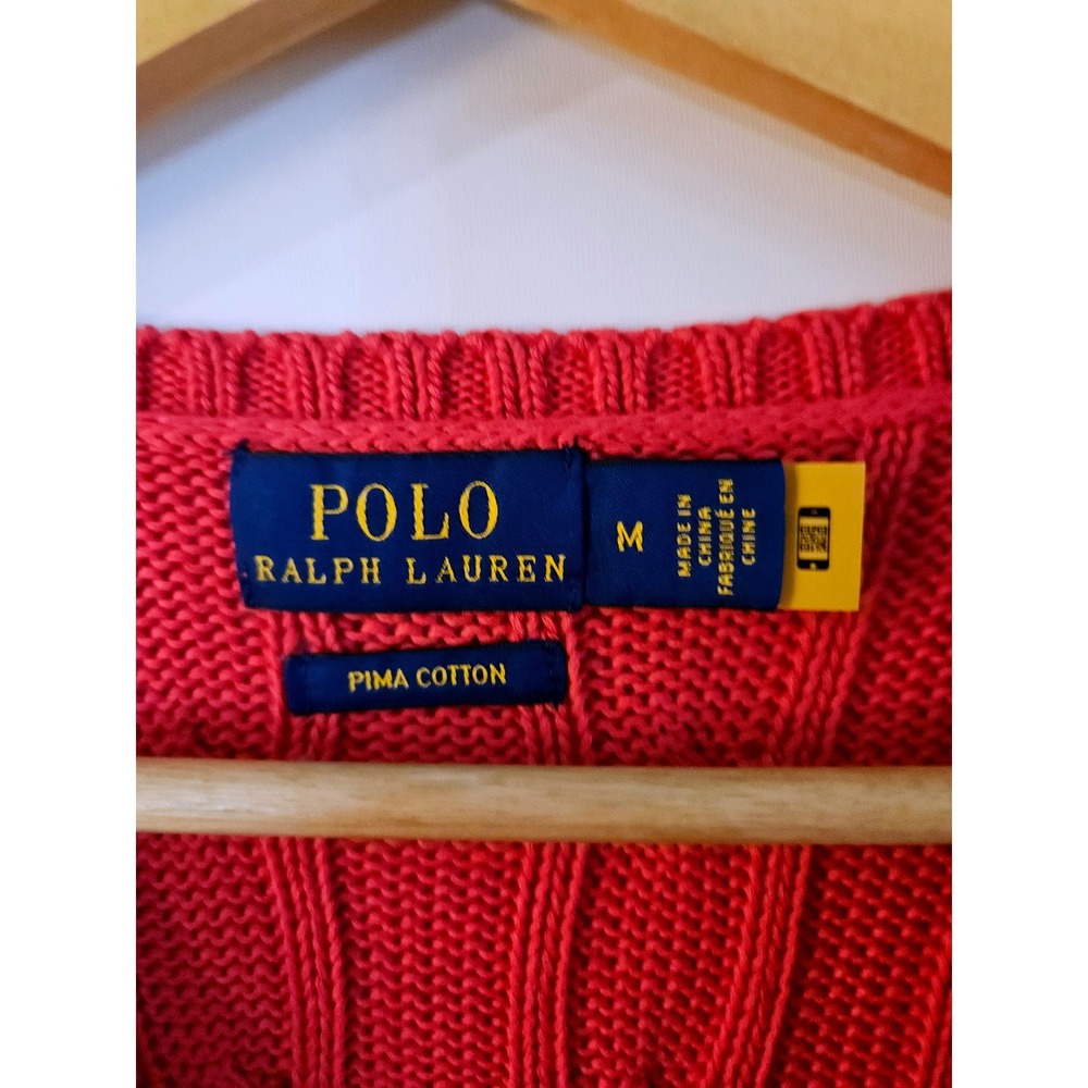 Polo Ralph Lauren Cable Knit Sweater Womens M Red Excellent Pima Cotton Slim Fit - Picture 4 of 7